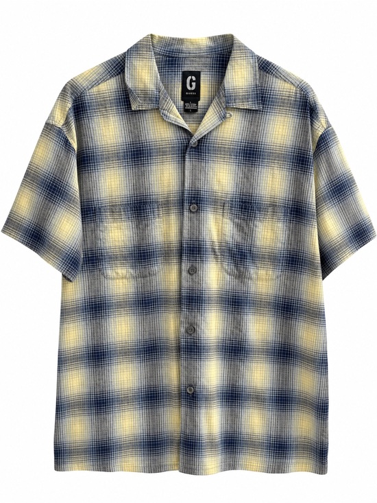 Guess Other - Guess Short-Sleeve Plaid Button-Down Shirt in Navy and Yellow